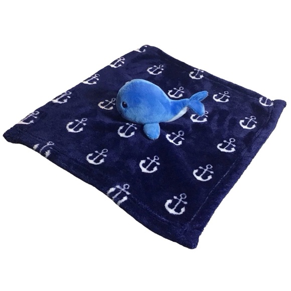 HB Baby Blanket Lovey Whale Nautical Stuffed Animal Plush Anchors Navy Blue - Picture 7 of 16